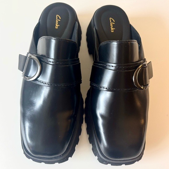 Clarks Black Leather Loafers with Buckle - Picture 3 of 7